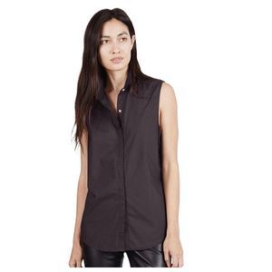 Everlane The Poplin Sleeveless Button-Up Shirt in Black, Size Medium